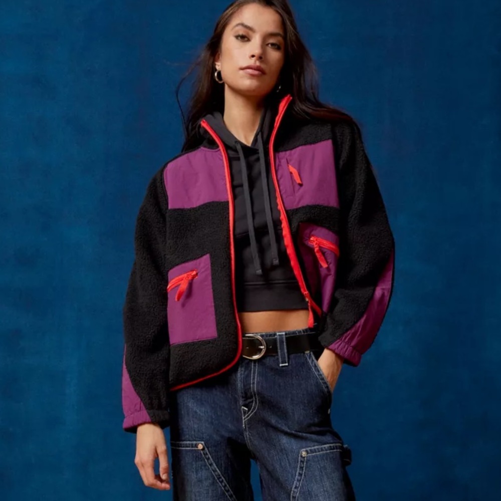 NEW UO Bruce Fleece Spliced Zip Up Jacket